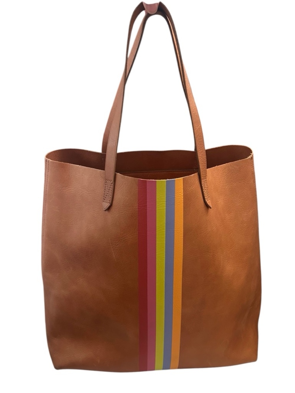 Madewell The Transport Tote Rainbow Stripe Edition Desert Camel Multi NWT